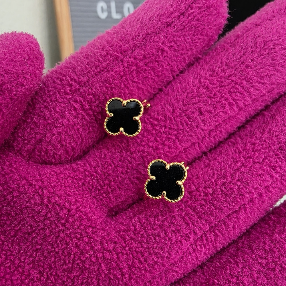 Black and Gold Clover Clip Earrings